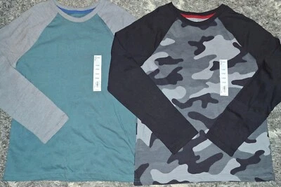 Camiseta Raglan 2 Meninos Sonoma Manga Longa Novo Tamanho Grande Verde/cinza e Preto/cinza Camuflagem - Imagem 1 de 4