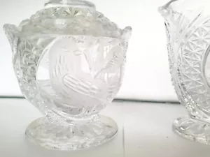 Hofbauer Byrdes Lead Crystal Bird Clear Cut Glass CREAMER & SUGAR BOWL Germany - Picture 1 of 17