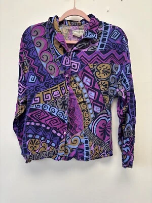 Vintage 90s ESPRIT Button Up Psychedelic Purple Tribal Geometric Small - Image 1 of 4