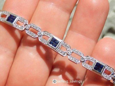 BRAZALETE ESTILO DECO DIAMANTE Y ZAFIRO ORO BLANCO 14K EFFY 3.00 TCW 19 GRAMOS Foto 1 de 4