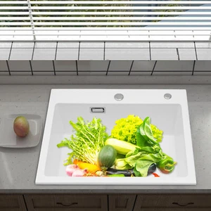 9'' tiefe Küchenspüle, Quarzstein Spüle Weiß, 1 Becken Einbauspüle Spülbecken - Bild 1 von 6