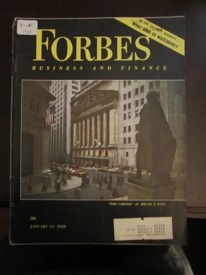 Forbes Business Magazine January 1959 Wall Street The Corner Broad & Wall 67 - Image 1 of 1