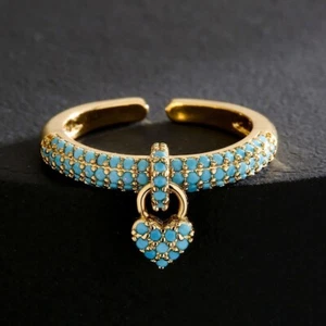 Gold Plated Inlaid Heart Ring with Turquoise Zirconia - Picture 1 of 4