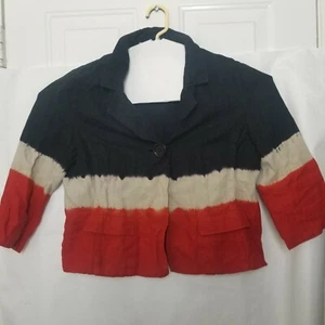 Chaqueta de mujer Michael Kors 100 % lino manga larga negra/blanca/naranja talla 14 - Imagen 1 de 7
