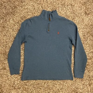 Polo Ralph Lauren Men’s 100% Cotton 1/4 Zip Sweater Blue Red Pony Logo Medium - Picture 1 of 12