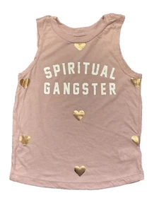 Spiritual Gangster Girls Tank Top Pink Gold Heart Graphic Sleeveless Size 8 - Picture 1 of 12