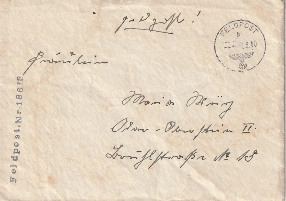 Feldpost - provisorischer Feldpoststempel  - Zeilenstempel - Bild 1 von 1