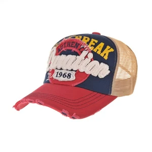 Meshed Baseball Cap Distressed Trucker Hat Star KR1185 (Red) - Picture 1 of 5