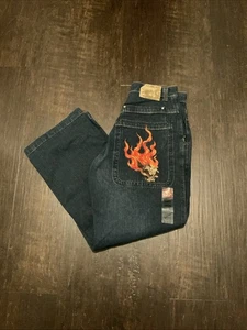 Jeans JNCO de Colección Sueltos Pierna Ancha 32x32 Llameante Calavera Grunge Patinador - NUEVO - Imagen 1 de 8