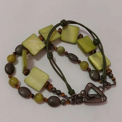 Pulseira Silpada 925 prata esterlina couro madrepérola pirita olho de tigre - Imagem 1 de 4