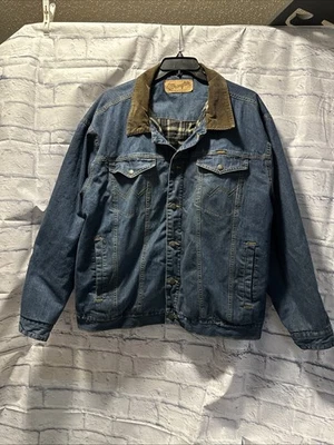 Jaqueta jeans vintage Wrangler forrada de flanela colarinho de veludo forro xadrez XXL - Imagem 1 de 4