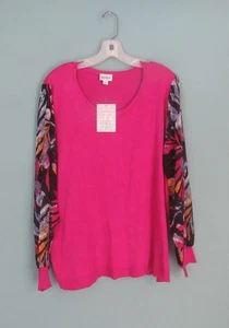 LULAROE PENNY PINK KNIT TOP WITH ABSTRACT FLORAL BLACK SLEEVES SIZE 2XL NEW - Picture 1 of 1