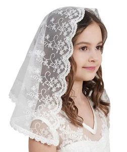 Girls Lace Floral Edge First Communion Veil Flower Girl Wedding Hair Veil F5 - Picture 1 of 7