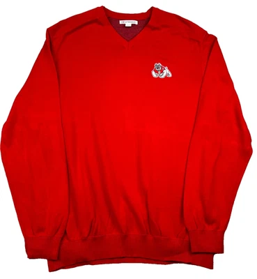 Fresno State Bulldogs V Neck Sweater Mens 2XL Red Cotton Chest Logo - Image 1 of 4