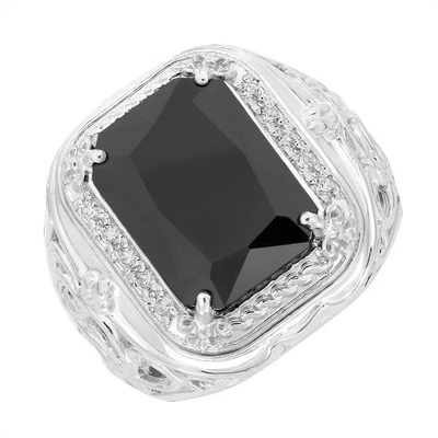 Silberring Herrenring aus 925er Silber mit Stein, Zirkonia Schwarz Silberschmuck - Bild 1 von 4