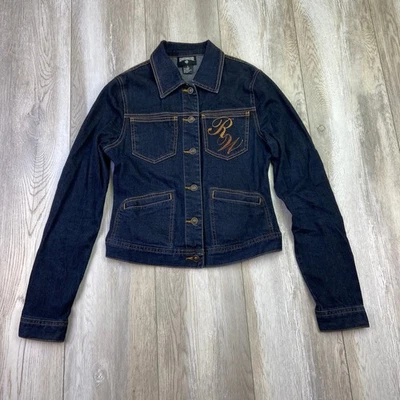 VINTAGE Rocawear Denim Jacket Womens Small Blue Dark Wash Embroidered 00's - Image 1 of 4