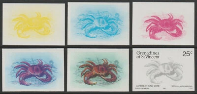 2645 - St VINCENT - SHELL FISH 25c - Juego de 6 PRUEBAS DE COLOR PROGRESIVAS mnh Foto 1 de 2