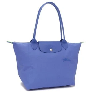 SALE LONGCHAMP Tote Bag LE PLIAGE Green Recycled Canvas Foldable M Blue NEW - Picture 1 of 8