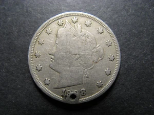 USA United States of America 5 Cents V Nickel 1908 - Holed - Picture 1 of 3