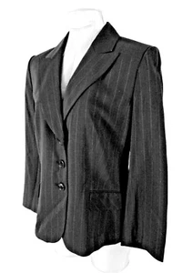 Ann Taylor womens Sz 10 L/S black GRAY pinstripe WOOL button LINED jacket (B5)pm - Picture 1 of 8
