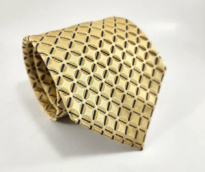 Jones New York Silk Mens Neck Tie - Pale Yellow Gold Blue Geometric Diamond Tile - Picture 1 of 3