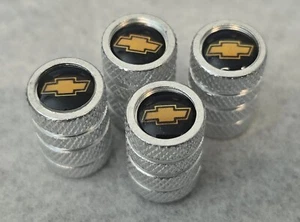 4 Valve Stem Covers Silver 4-Band Fits Chevrolet - Picture 1 of 4