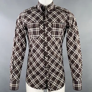 DOLCE & GABBANA Size S Brown Grey Plaid Cotton Two Pockets Long Sleeve Shirt - Picture 1 of 5