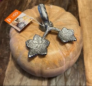 Martha Stewart Large Wood Pumpkin Metal Stem, RUSTIC FARMHOUSE, Fall Decor - Picture 1 of 12