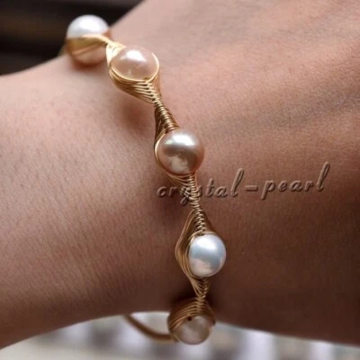 Hermosa Pulsera Perla 7.5-8" AAA Mar del Sur Blanco Rosa Púrpura 14k Foto 1 de 3