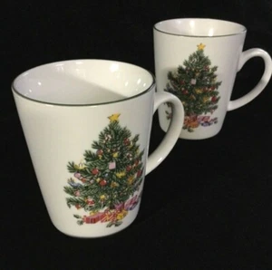 Pair Matching Christmas Tree Mugs - 4" Tall - Christmas Decor - Dishwasher Safe - Picture 1 of 5