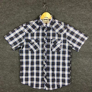 Coastal Mens Shirt Size L Blue Plaid Short Sleeve Pearl Snap Button Up Casual - Picture 1 of 20