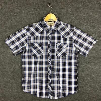 Coastal Mens Shirt Size L Blue Plaid Short Sleeve Pearl Snap Button Up Casual - Image 1 of 4