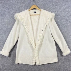 Love Token Faux Suede Real Rabbit Trim Jacket Size S Ivory Winter Open Front - Bild 1 von 12