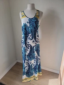 One World Maxi Dress Sleeveless Teal Blue Stretch Comfort Size Small Crochet - Picture 1 of 14