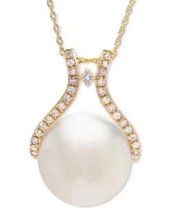 HONORA Cultured White Ming Pearl (13mm) & Diamond (1/5 ct. t.w.) Necklace - Picture 1 of 6