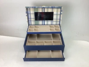Cubierta de tela con patrón de cuadros azules de doble nivel con espejo y cajón joyero - Imagen 1 de 4
