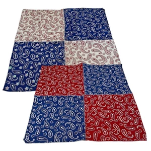 Set of 2 Hand Sewn Paisley Bandana Fabric 20”Squares Red White Blue Embellished - Picture 1 of 10