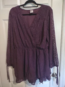 Exhilaration Dark Purple Sheer Sleeve Ruffle Short Romper XL - Picture 1 of 4