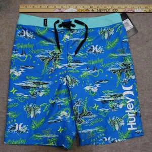 Hurley Boardshorts for Boys Size 12 (26 Waist) Blue with Shark Print Swim Shorts - Picture 1 of 13