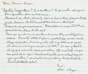 RARO! Carta escrita a mano “Premio Pulitzer de Poesía” Alan Dugan certificado de autenticidad - Imagen 1 de 2