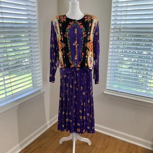 Vintage Carole Little Dress Womens Size 8 Drop Waist Germany Fabric Rayon Crepe - Picture 1 of 16