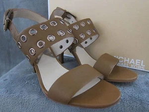 Sandalias MICHAEL KORS ojal medio cuero equipaje punta abierta zapatos tacones 9,5 M nuevo con etiquetas - Imagen 1 de 6