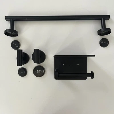 Juego de baño 4 piezas toallero negro soporte papel higiénico 2 ganchos Foto 1 de 4