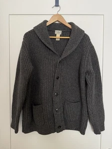LL Bean Cardigan Sweater Mens Sz XXL Gray Shawl Chunky 100% Wool Grandpa Winter - Picture 1 of 11