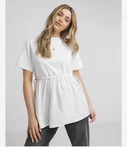 Simply Be White Jersey Poplin Mix Drawstring Waist Smock Top Bnwt Sz 26 - Picture 1 of 6