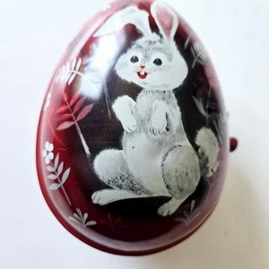 Vtg 1950's Mattel Inc Musical Wind Up Egg Red Floral Easter Bunny *Not Working* - Picture 1 of 9