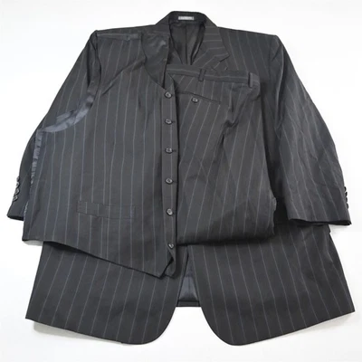 Vanetti 52R 44x28 Negro Rayas 3 Piezas Chaleco Hombre Chaqueta Pantalones Traje Foto 1 de 4