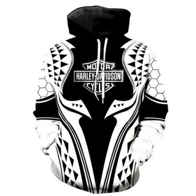 Sudadera con Capucha Harley Davidson Motocicleta Negra Blanca Estampado Completo 1242 - Sudaderas con Capucha 3D Foto 1 de 4