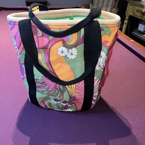 LUCKY BRAND Floral Blossom Green Black Canvas Double Handle Tote boho Large VTG - Picture 1 of 11