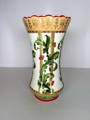Vaso de cerâmica Laura Ashley Home FTD 9,5 folha de pergaminho de férias ouro vermelho branco - Imagem 1 de 4